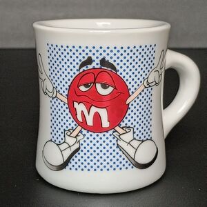 Red M&M Rare WhiteThick Diner Style 1997 Collector Coffee Mug